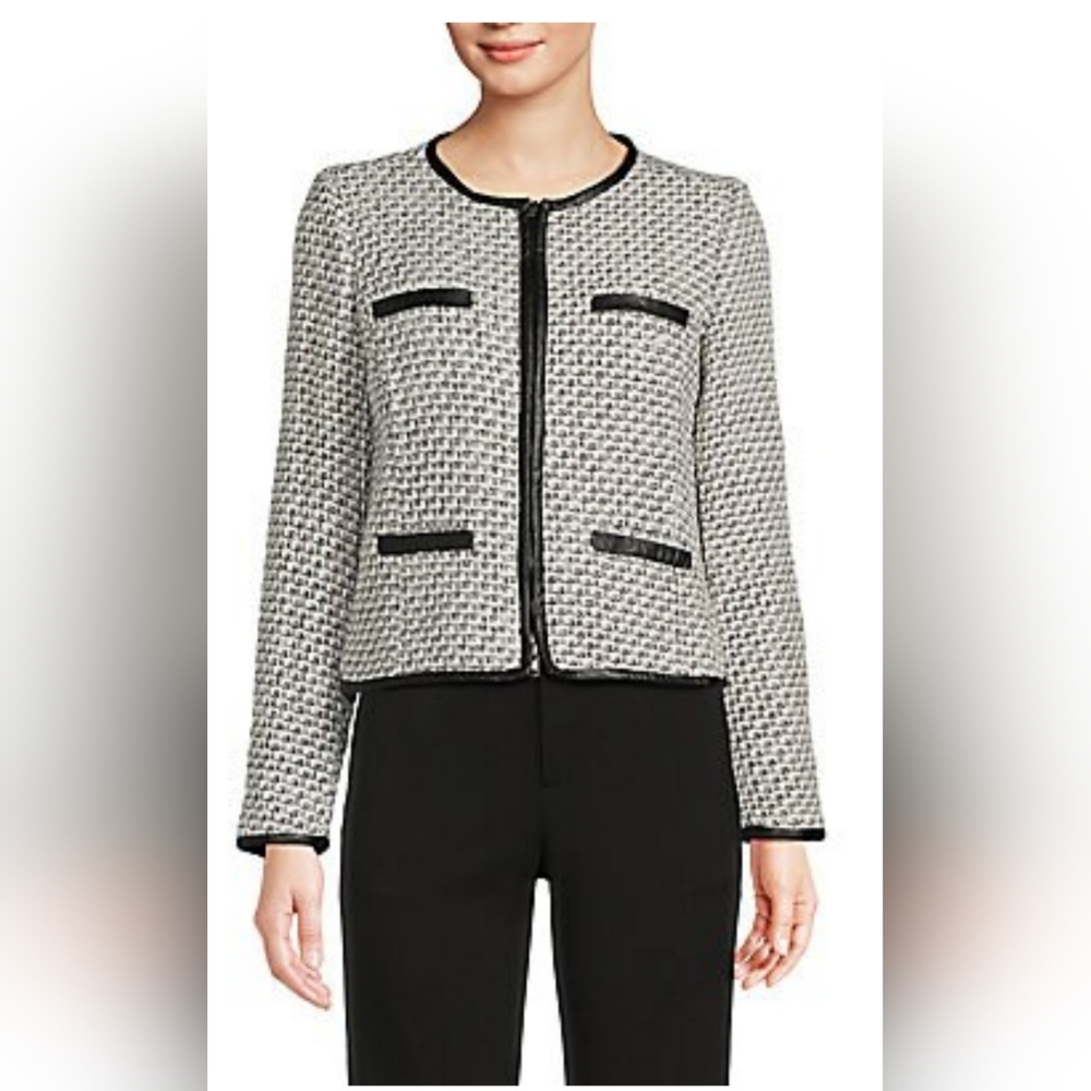 ECRU Tweed Zip Up Ultra Chic Career Casual Long Sleeve Jacket Sz Large NWT
